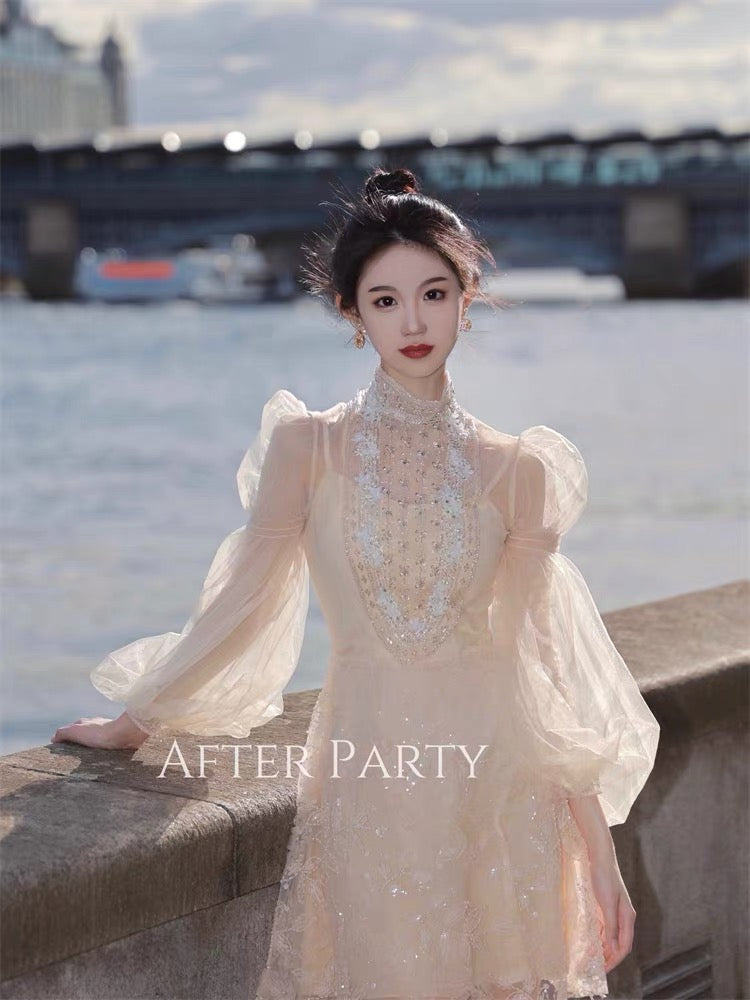 PRE PARTY pale apricot hand-beaded premium mini dress party