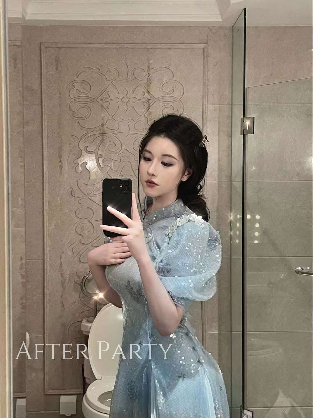 AFTER PARTY hand beaded sequined cheongsam dress