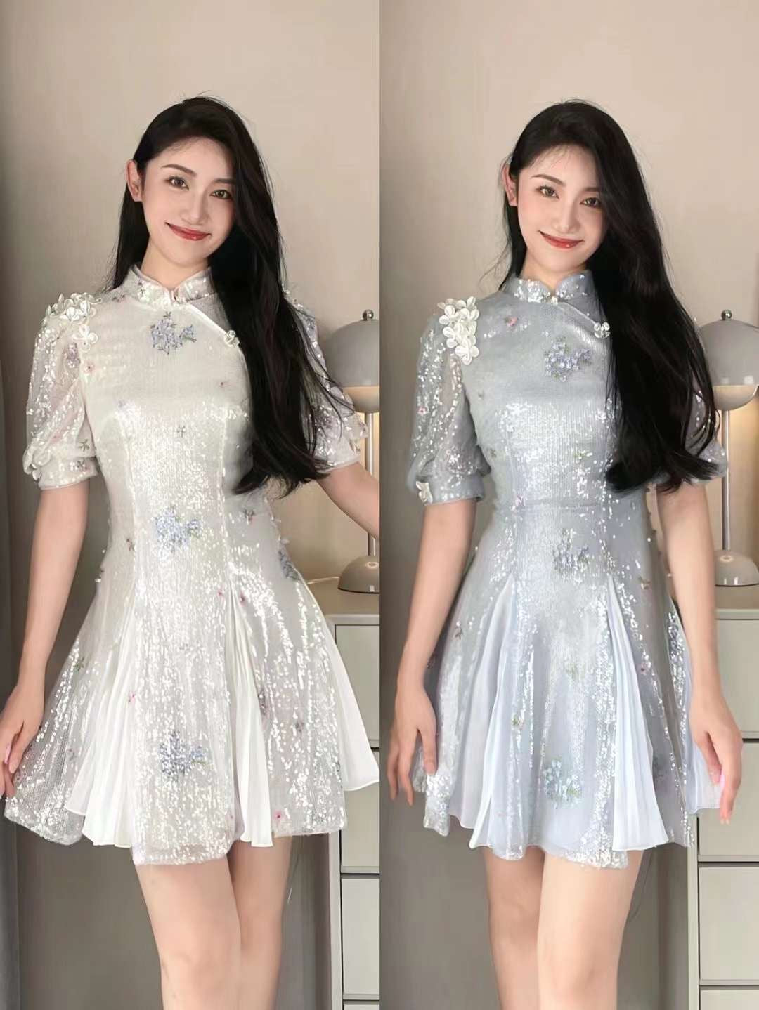 AFTER PARTY hand beaded sequined cheongsam dress